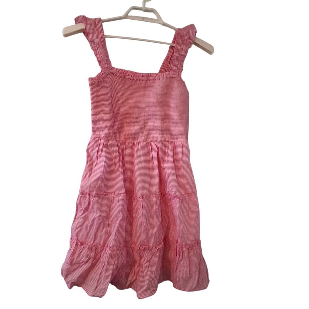 J Crew Factory dress womens Medium smocked tiered mini cotton pockets striped